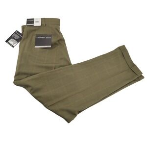 NEW Geoffrey Beene Men's‎ Perfect Fit Flat Front Dress Pants Taupe Plaid 38x32